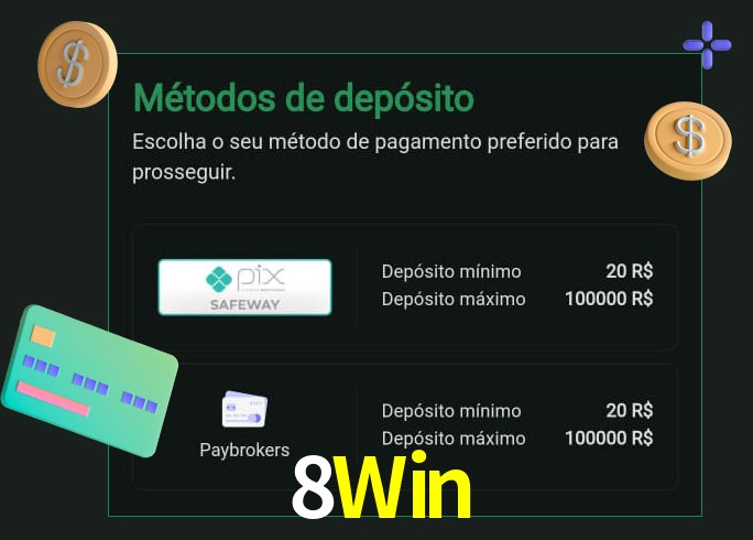 O cassino 8Win oferece uma grande variedade de métodos de pagamento